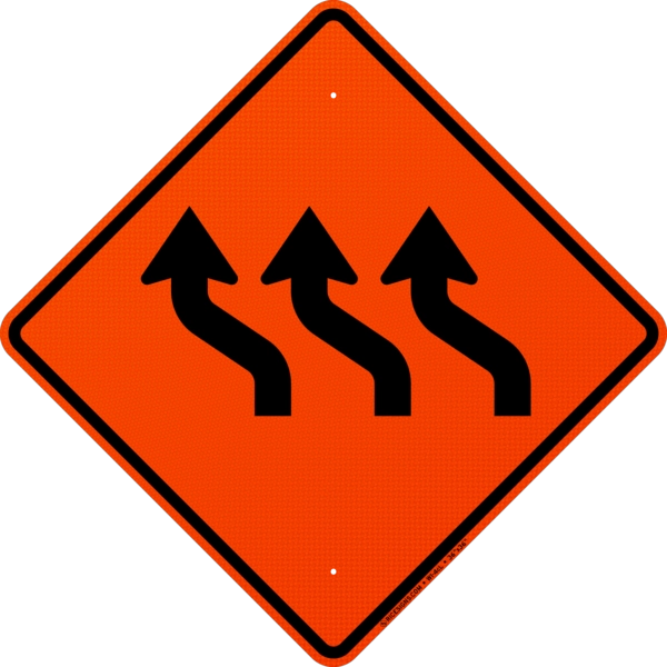Three Lane Reverse Curve Left Sign