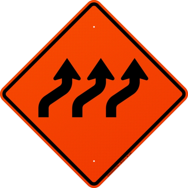 Three Lane Reverse Curve Right Sign