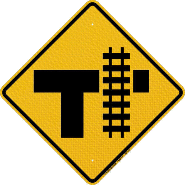 T Intersection With Railroad Tracks Right Sign