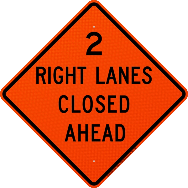 Two Right Lanes Closed Ahead Sign