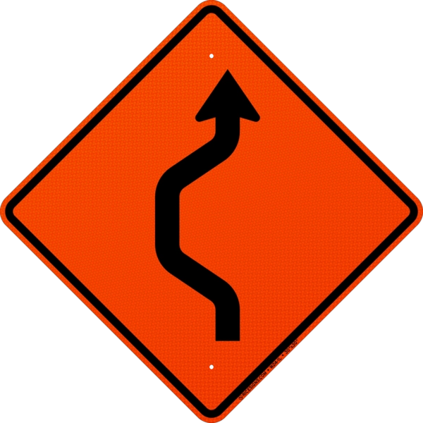 Double Reverse Curve Left One Lane Sign