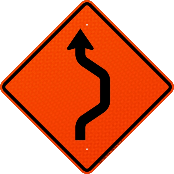 Double Reverse Curve Right One Lane Sign