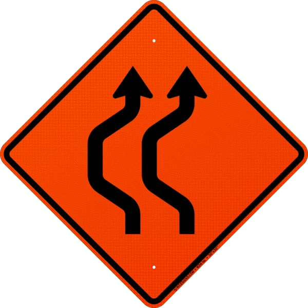 Double Reverse Curve Left Two Lanes Sign