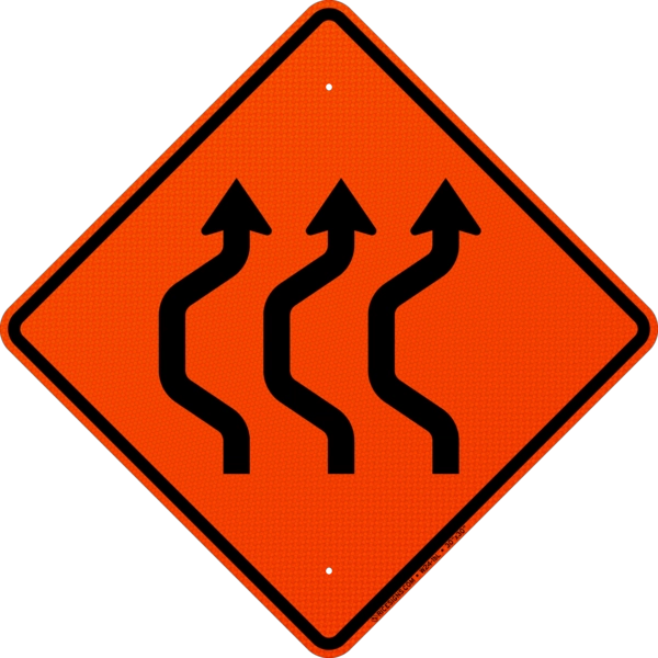 Double Reverse Curve Left Three Lanes Sign