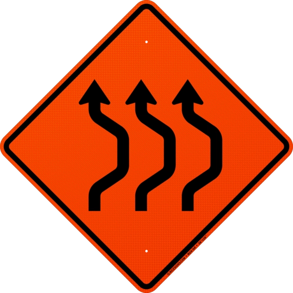 Double Reverse Curve Right Three Lanes Sign