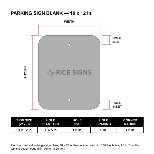 A diagram showing the hole punch pattern for the 10 x 12 version of a R7-8-NJ Parking sign