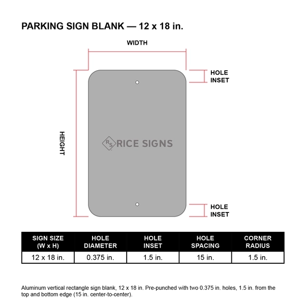 A diagram showing the hole punch pattern for the 12 x 18 version of a R7-8i Parking sign