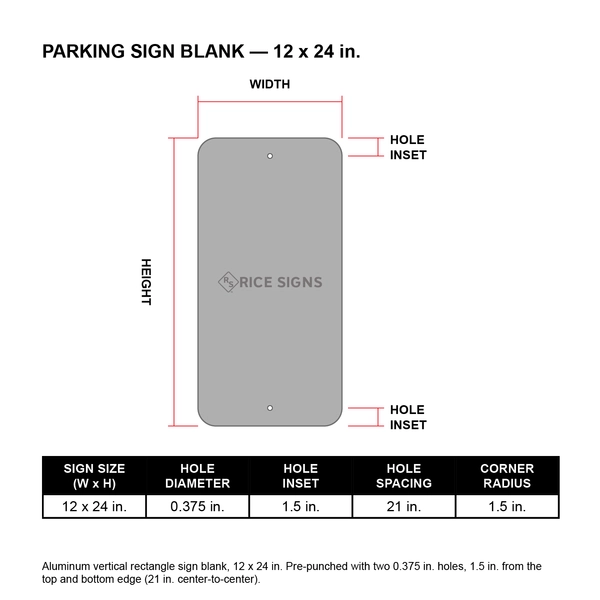 A diagram showing the hole punch pattern for the 12 x 24 version of a R7-8-MT Parking sign
