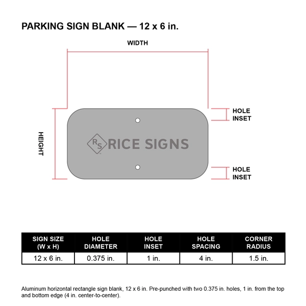 A diagram showing the hole punch pattern for the 12 x 6 version of a R7-8bP Parking sign