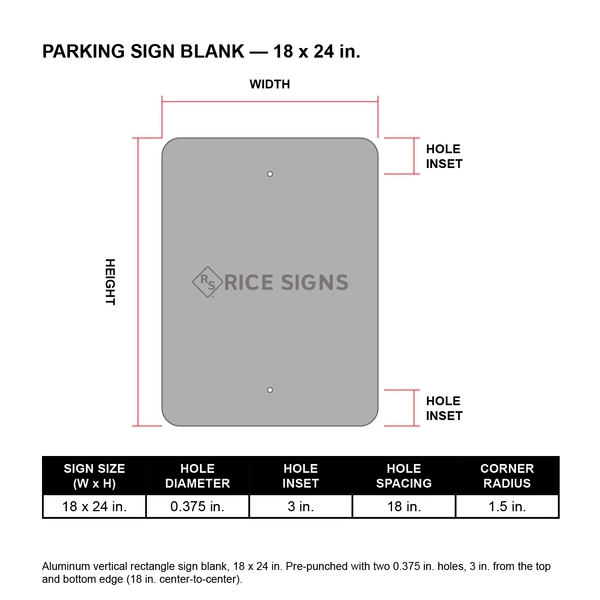 A diagram showing the hole punch pattern for the 18 x 24 version of a R7-8-CA1 Parking sign
