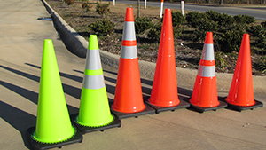 A picture showing all of the common sizes of cones.
