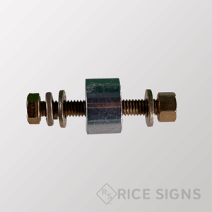 All of the washers, spacers, and nut shown in order on the bolt