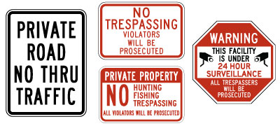 Entrance and exit signs, Industrial Signs, private road, traspassing signs,and OSHA signs