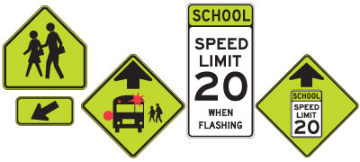 A picture of a signs seen in a school zone