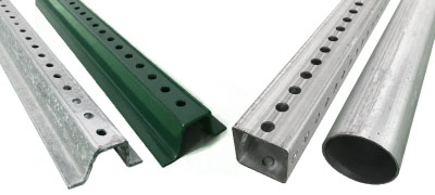 Green u-channel sign posts, Galvanized u-channel post, square posts and round posts