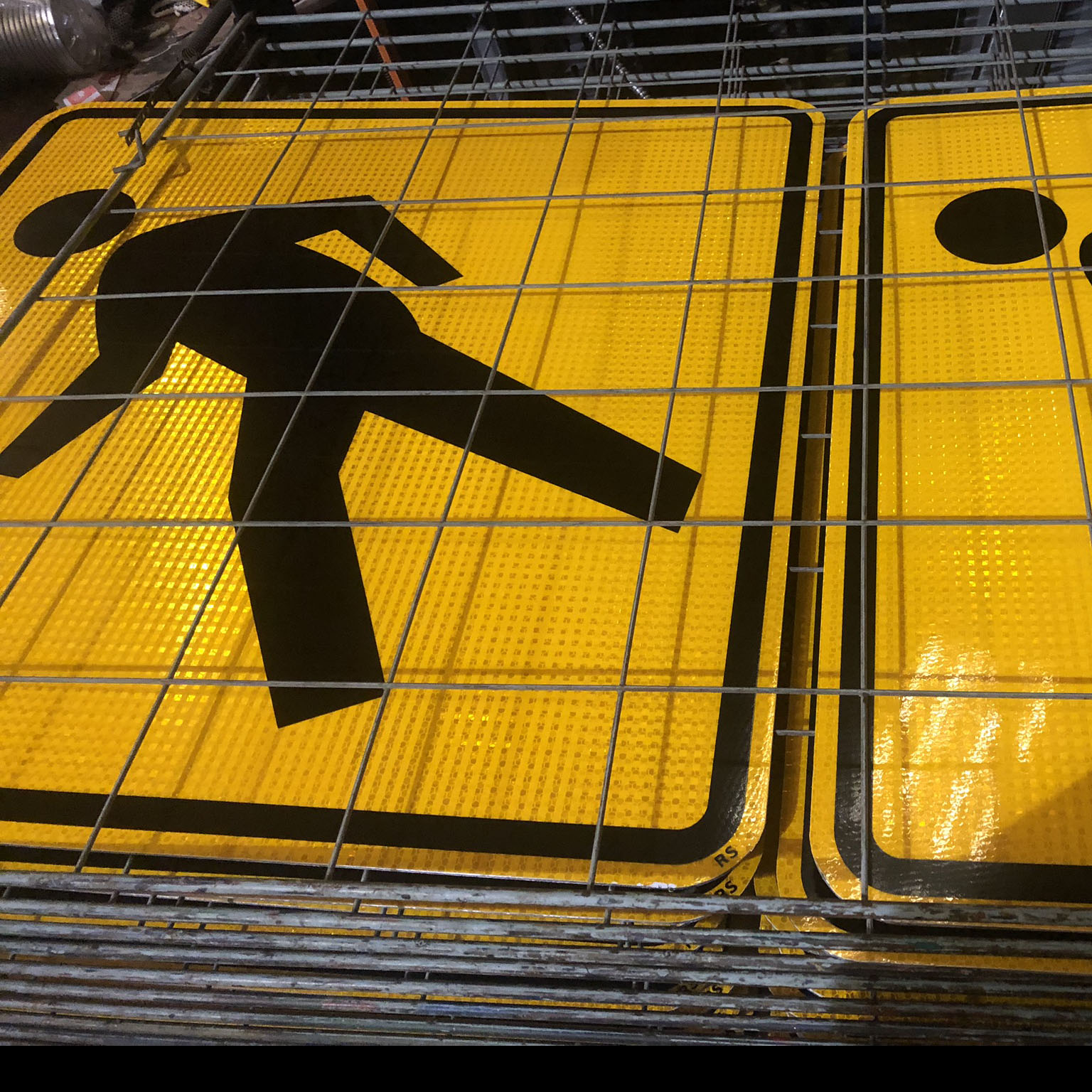 This is a photo of Pedestrian Crossing Signs after being made.