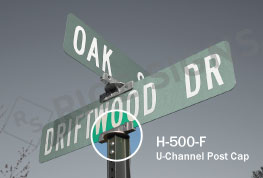Photo of u-channel 180 degree street name sign mount.