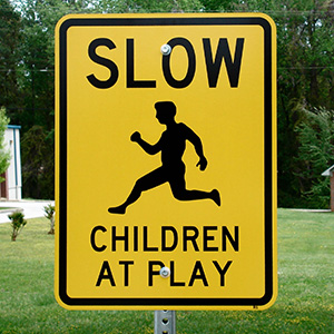 Picture of our Slow Children at Play road sign