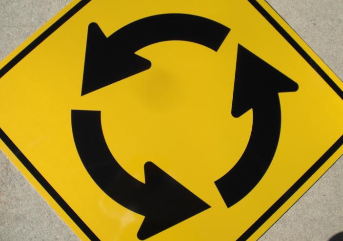 A photo of our 30"x30" reflective Circular Intersection traffic sign