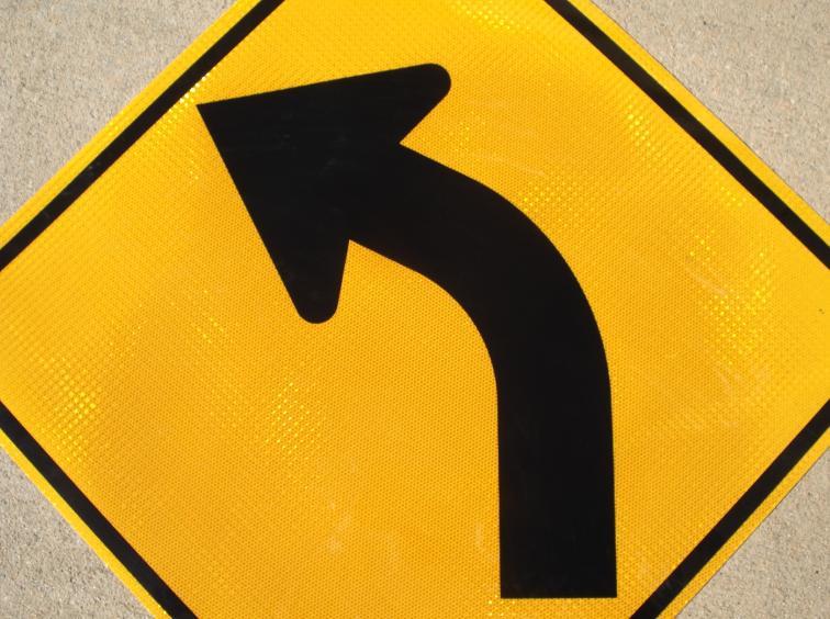 Picture of our 30"x30" HIP Reflective Curve Left road sign