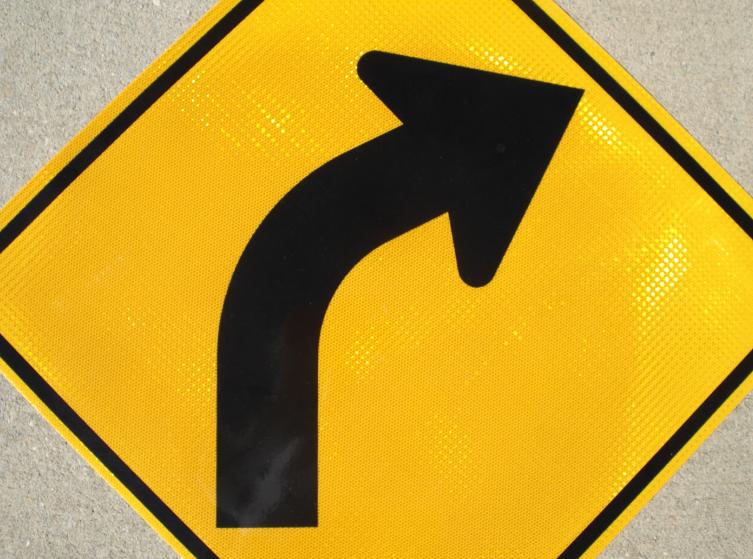 Picture of our 30"x30" HIP Reflective Curve Right road sign