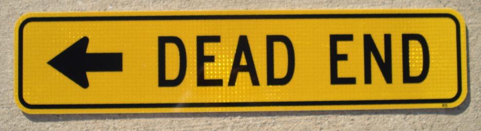 Picture of our rectangular Dead End street sign with an arrow. This style sign is typically used near a street name sign to indicate that the road is not a through street.