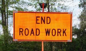 End Road Work roll-up sign with optional sign stand.