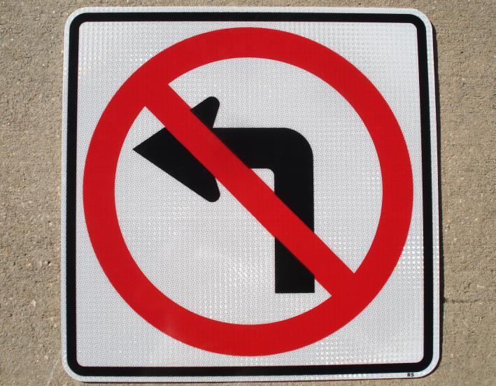 A photo of our 24"x24" No Left Turn traffic sign