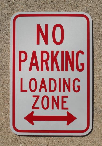 Our No Parking Loading Zone sign with optional arrows.