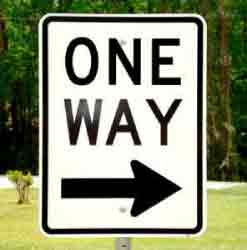 One Way Right street sign shown on square highway post (sold separately).