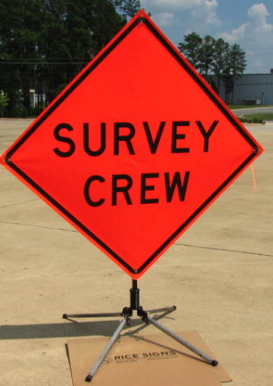 48"x48" Survey Crew roll-up sign with optional RU4000 sign stand.