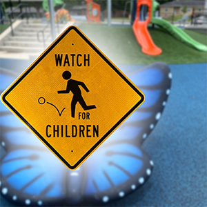 A picture of the Watch For Children sign