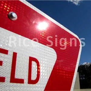 Up-close photo of our retroreflective yield traffic sign.