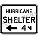 Hurricane Shelter With Distance And Arrow Sign
