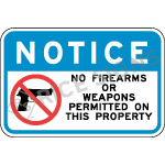 Notice No Firearms Or Weapons Permitted On This Property Sign