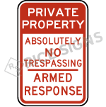 Private Property Absolutely No Trespassing Armed Response Sign