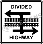 Divided Highway Train Crossing T-intersection Signs