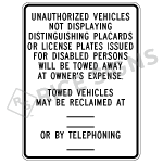 California unauthorized vehicles / distinguishing placards sign (R7-8-CAP)
