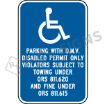 Oregon Handicapped Parking With Dmv Disabled Permit Only Sign