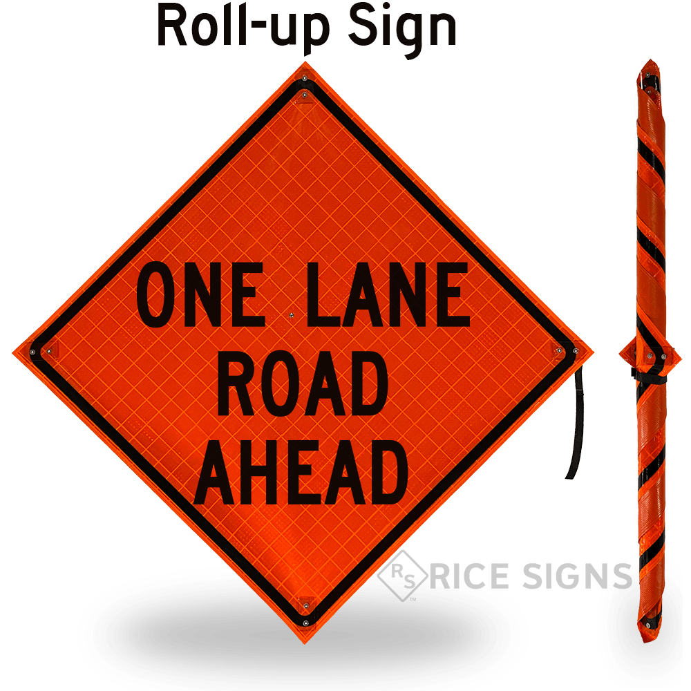 One Lane Road Ahead Roll-up Sign