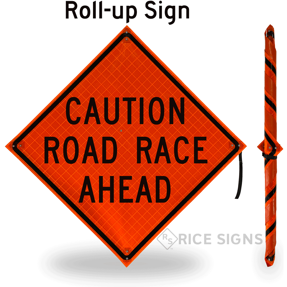 Caution Road Race Ahead Roll-up Sign