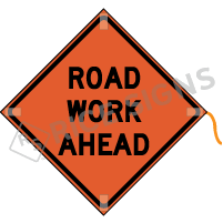 Road Work Ahead mesh roll-up sign