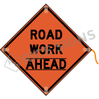 Road Work Ahead (velcro Around Ahead) Roll-up Sign
