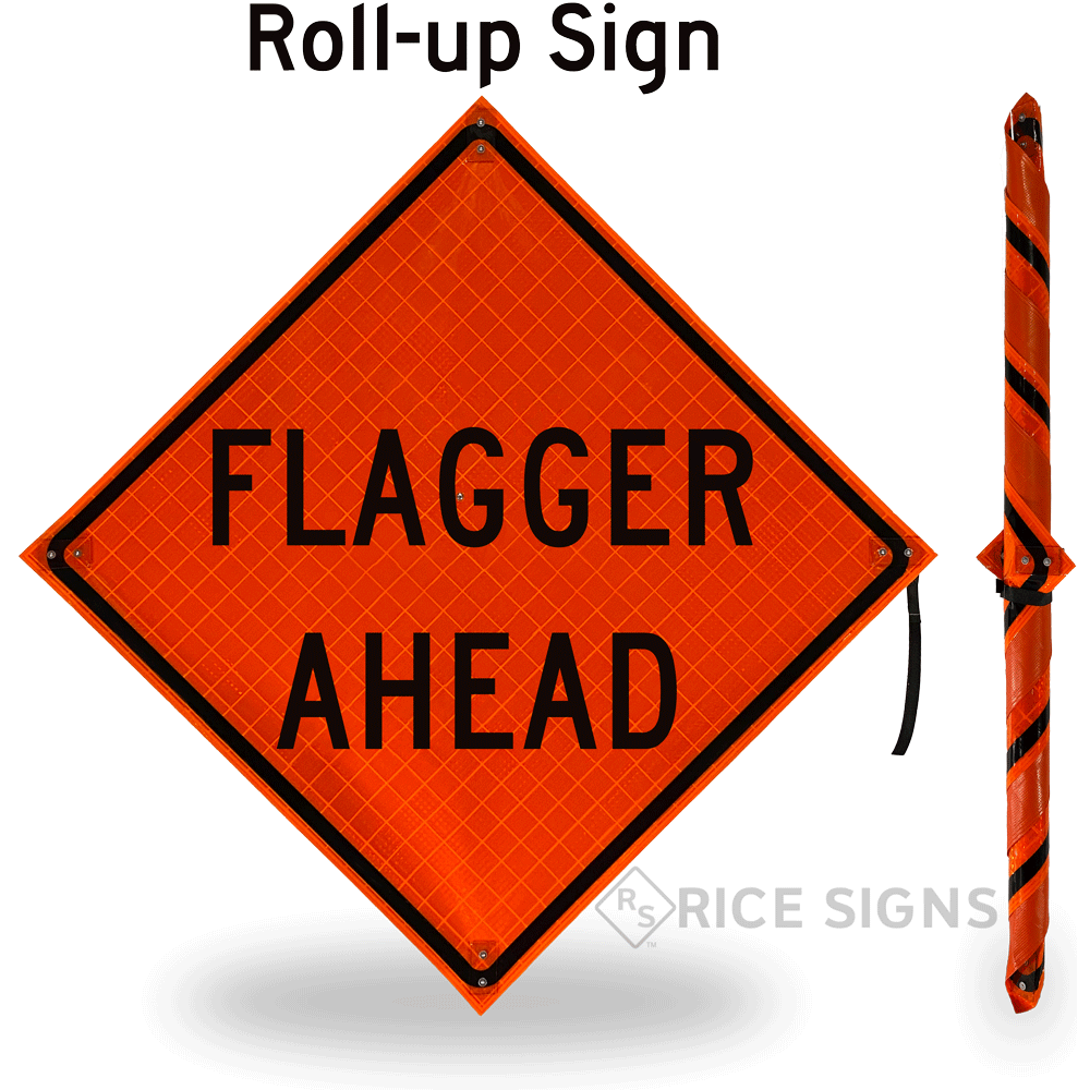 Flagger Ahead Roll-up Sign