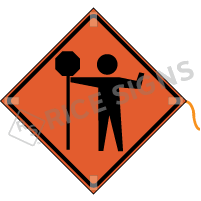 Flagger Ahead (symbol With Paddle) Roll-up Sign