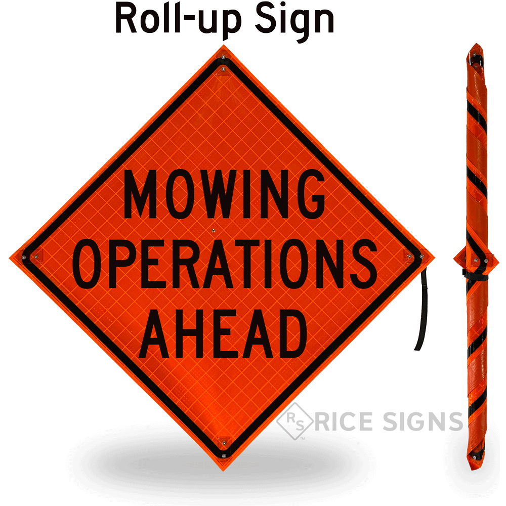 Mowing Operations Ahead Roll-up Sign