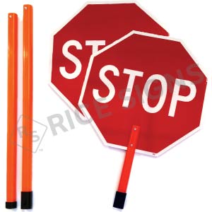 Stop/Stop Paddle with (3) Piece Breakdown 6 Foot ABS Plastic Staff