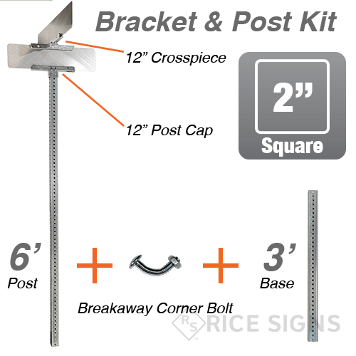 6 Ft Breakaway Post Kit with Street Name Brackets - 2"x2" Square