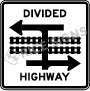 Divided Highway Train Crossing T-intersection Signs