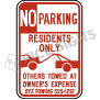 No Parking Resident Only Others Towed At Owners Expense Signs